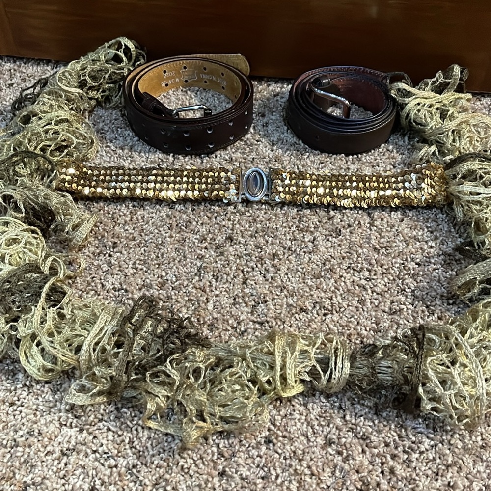 3 belts and scarf.